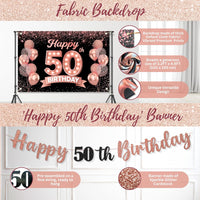 50th Birthday Decorations for Women 40 pc - Party Supplies - Black and Rose Gold Theme
