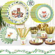 Woodland Baby Shower & Birthday Tableware Set for Boy or Girl | Birthday Party Supplies | Serves 24.