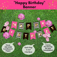 Happy Birthday Banner for Girls & Women | Hot Pink, Black & Gold | Kate Spade inspired.
