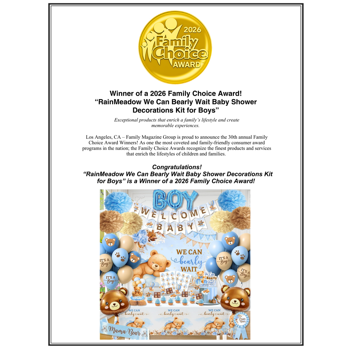 RainMeadow 95 Pc We Can Bearly Wait Baby Shower Decorations Kit for Boy - Backdrop Banner Balloons Pom Poms Cake Toppers Blue - Teddy Bear Baby Shower Decorations