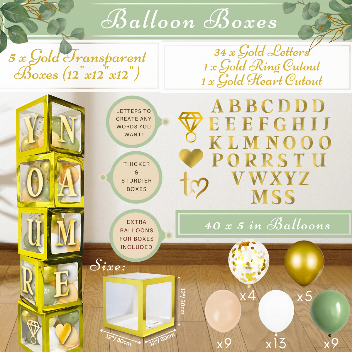 Sage Green Bridal Shower Decorations 2 in 1 Set - Balloon Garland Arch and Boxes.