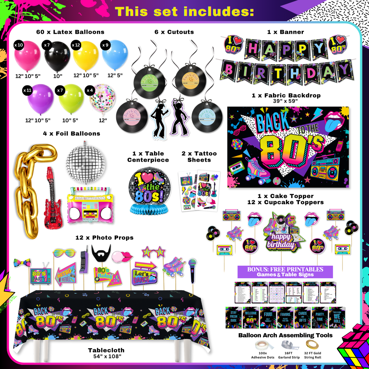 Back to the 80s Birthday Party Decorations