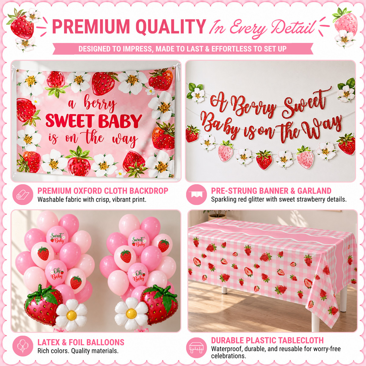 Berry Sweet Baby Shower Decorations, Strawberry Theme Set