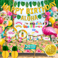 RainMeadow 209 pc Luau Birthday Party Decorations Set for 25 guests - Hawaiian Theme with Aloha Banner, Balloons, Flamingo, Tableware - Tropical Luau Party Supplies