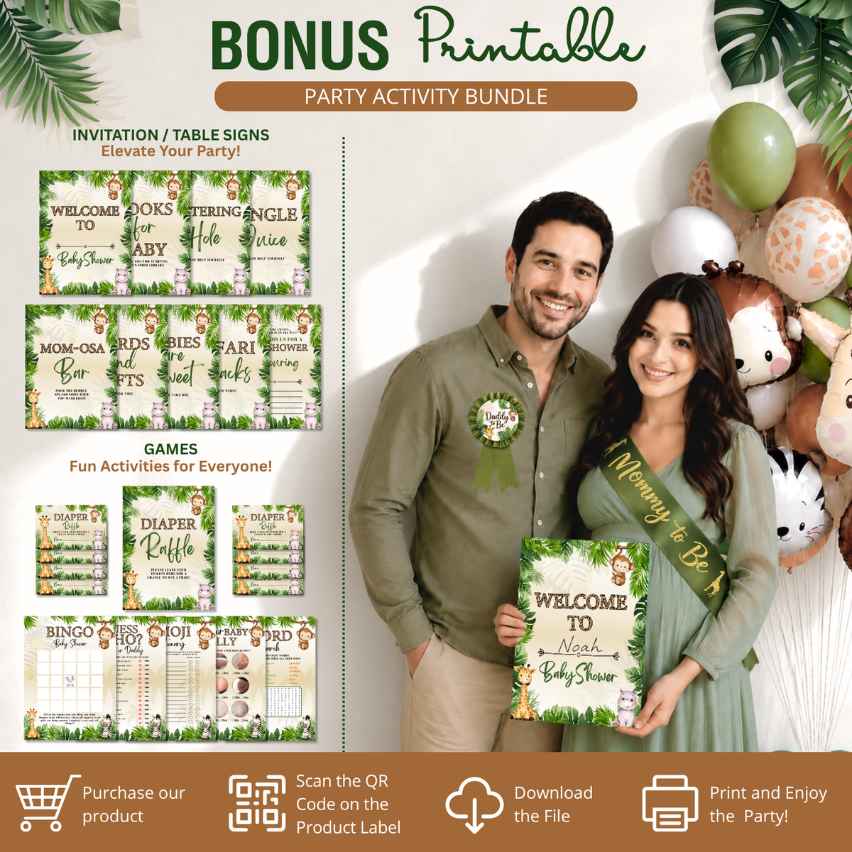 Safari Baby Shower Decorations, Jungle Animal Party Set