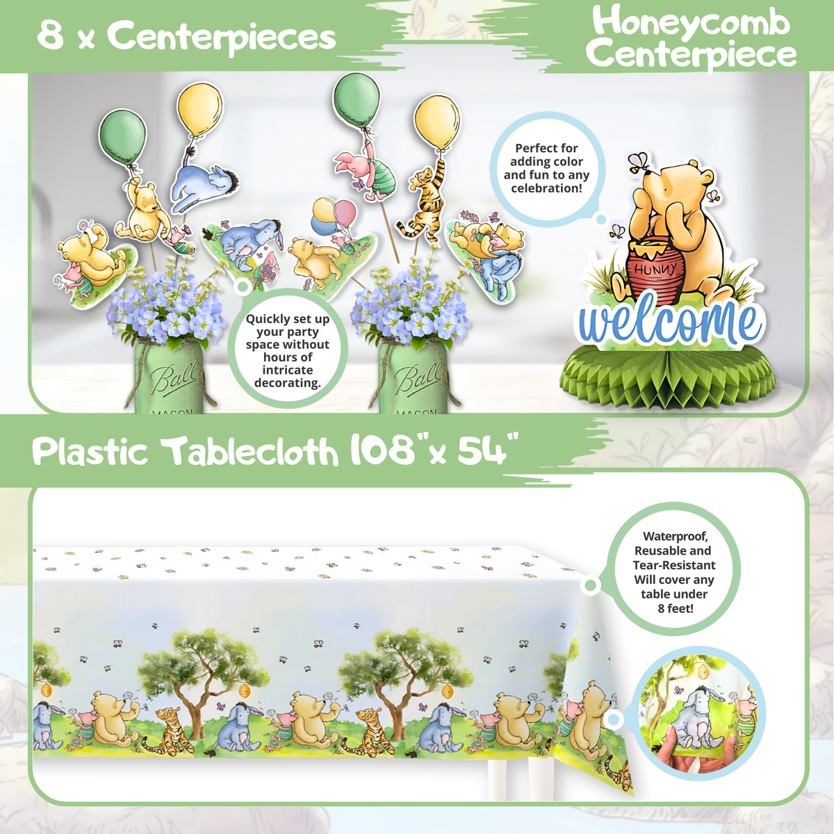 Winnie the Pooh Baby Shower Decorations Set