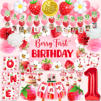 Berry First Birthday Decorations Set - Strawberry 1st Birthday Decorations Girl with Banner, Balloons, High Chair Tutu, Cake Toppers, Milestone Garland & More for Baby Girls