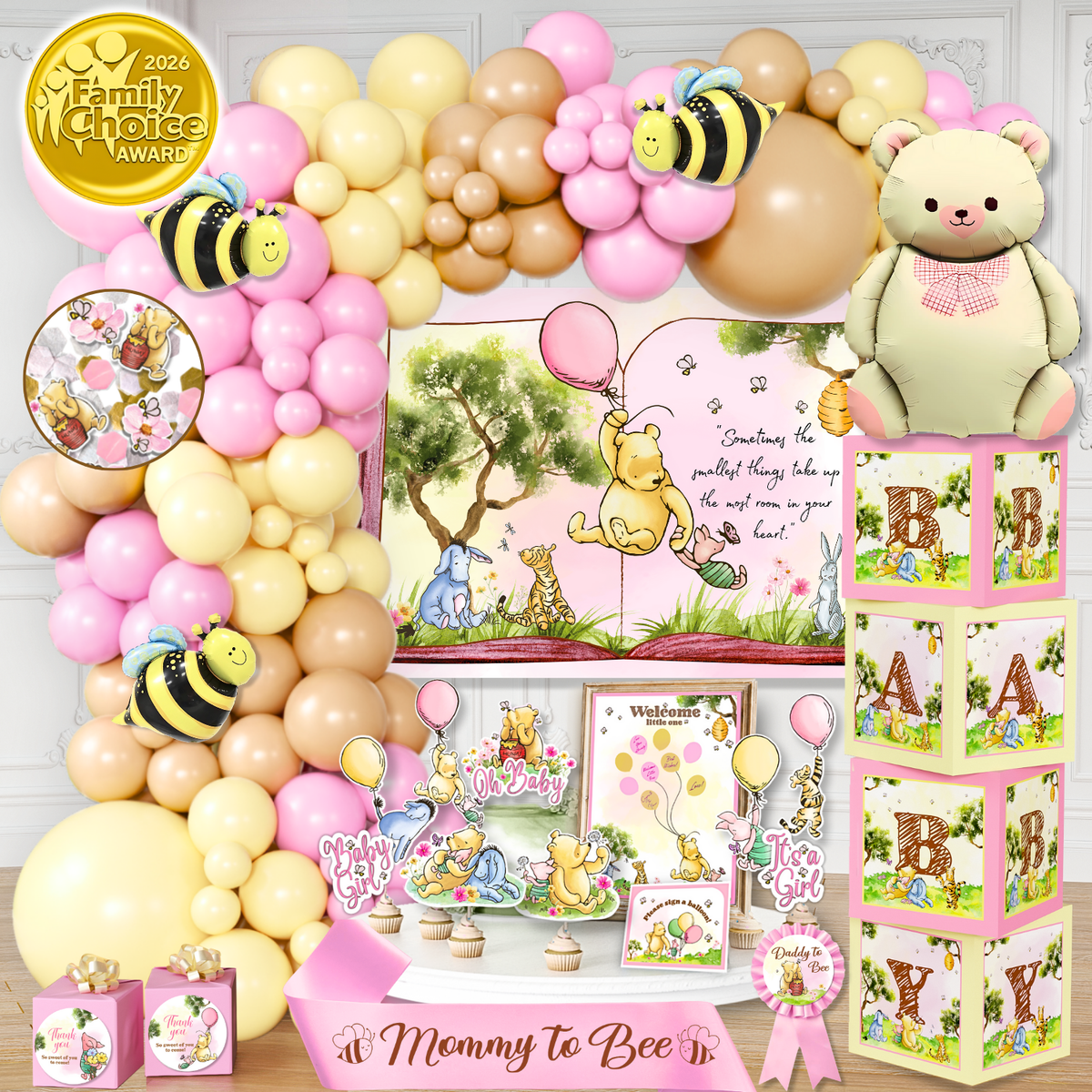 Pink Winnie Baby Shower Decorations Kit
