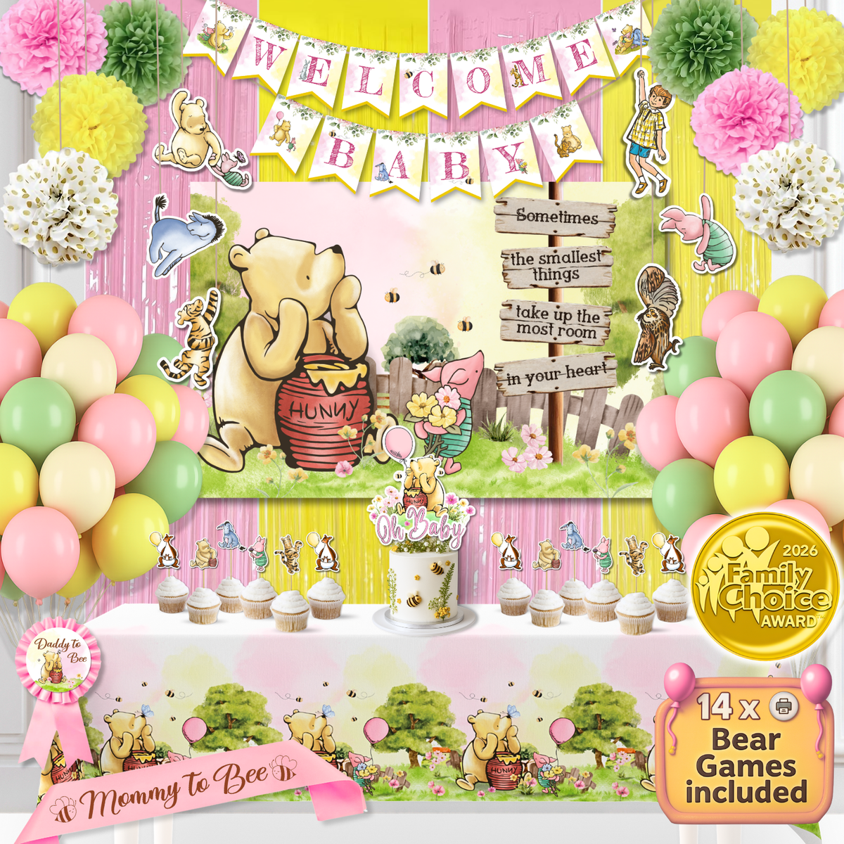 Pink Winnie Baby Shower Decorations