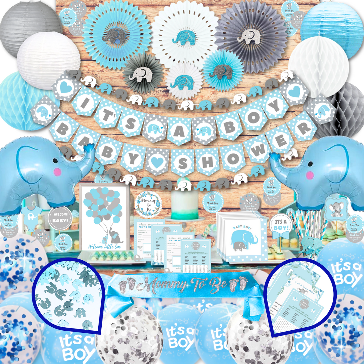 Boy Baby Shower Decorations | Jumbo Kit | Elephant Theme.
