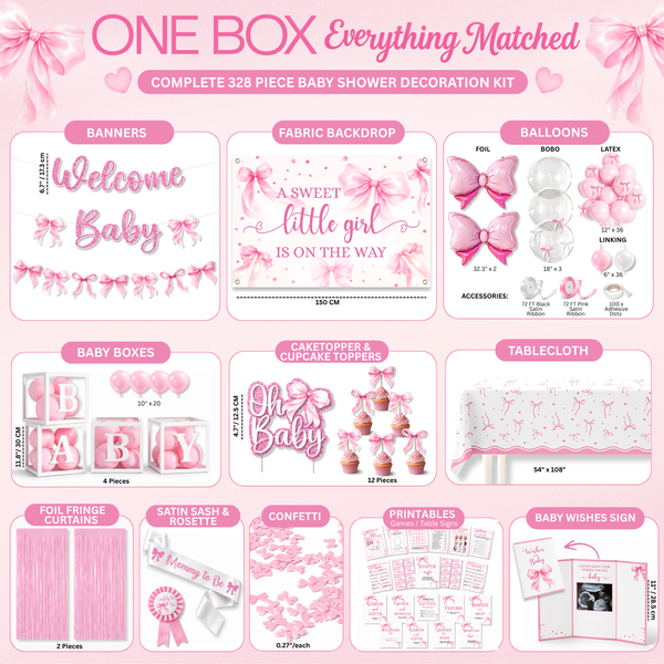 Pink Bow Baby Shower Decorations, Coquette Set for Girls